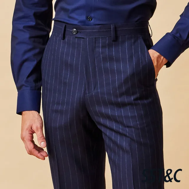 【SST&C】男裝 米蘭系列藏青直條紋修身版西裝褲-825211022041(換季65折)