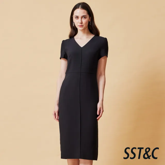 【SST&C】女裝 V領修身剪裁長洋裝-黑-825212202021(換季55折)