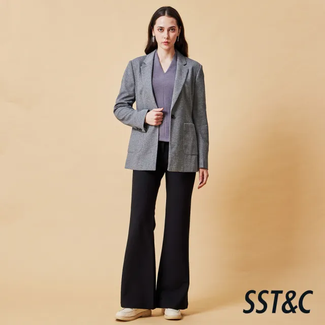 【SST&C】女裝 灰色V領羊絨彈性T-shirt-825212192032(換季55折)
