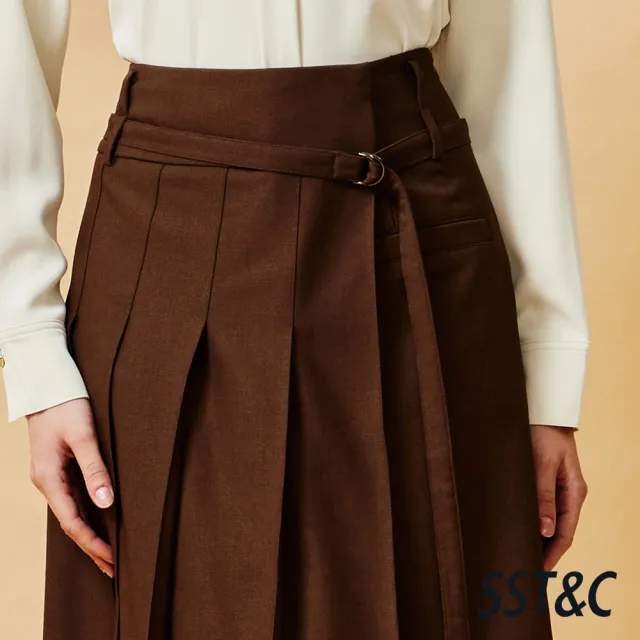 【SST&C】女裝 羊毛混紡寬百褶裙－棕-825212212042(指定單品快閃價)