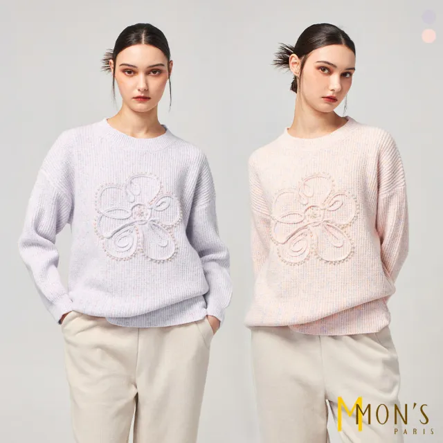 【MON’S】小香花紗山茶花刺繡珍珠上衣