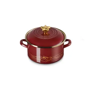 【Le Creuset】魔法師米奇系列琺瑯便利湯鍋20cm(醇酒紅-星型金頭-內鍋白)