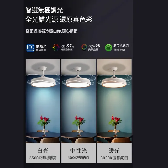 凱琦家居 全光譜護眼客廳吊扇燈 42-48吋風扇燈(吸頂扇/led吊扇燈/隱形吊扇燈/風扇燈)