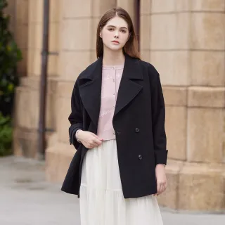 【IENA】中長版雙排釦大衣外套(#5237002 日本布、大衣；黑色)