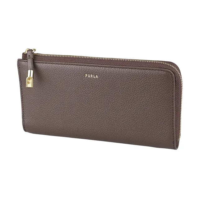 【FURLA 芙拉】FURLA Goccia經典金字LOGO牛皮 4卡L型拉鍊長夾(大/咖啡棕)