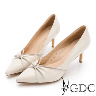 【GDC】GDC-性感V型鍊帶鑽宴會尖頭高跟鞋-米白(521068-10)