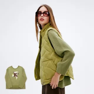 【KERAIA 克萊亞】開心果奶油毛絨LOGO拼接上衣