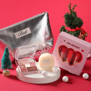 【im meme】聖誕彩妝心動組(7色眼影盤＋水光唇釉心動組+磨皮蜜粉5g)