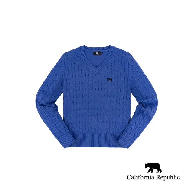 【California Republic】灰藍小熊麻花針織衫(女版)