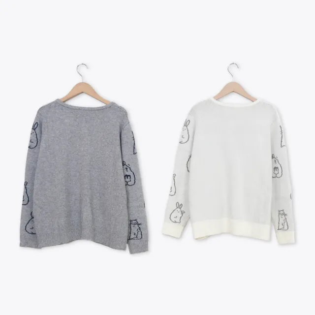 【MOSS CLUB】動物派對開釦式針織外套(杏 灰/魅力商品)