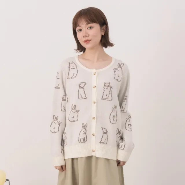 【MOSS CLUB】動物派對開釦式針織外套(杏 灰/魅力商品)