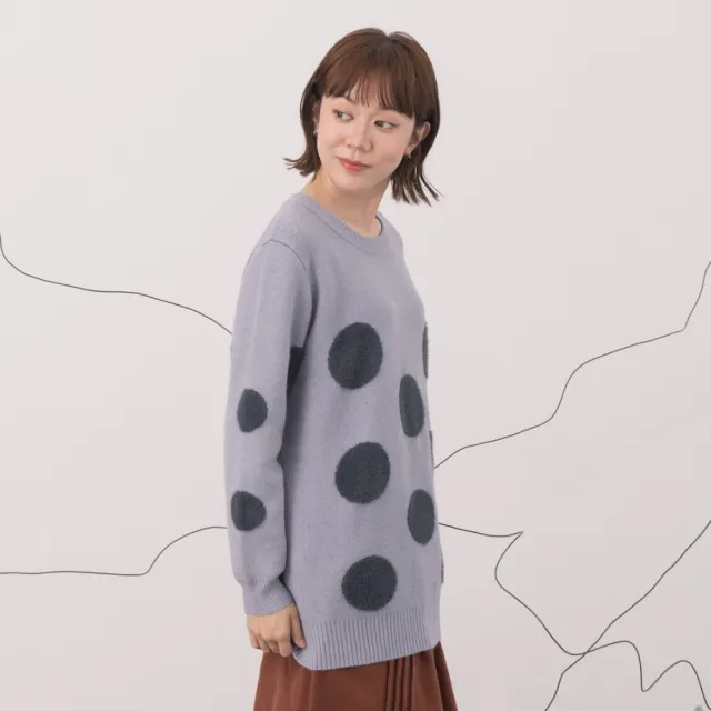 【MOSS CLUB】溫暖毛絨大波點針織上衣(藍 杏 灰/魅力商品)