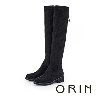 【ORIN】質感絨布細版中跟膝上靴(黑色)