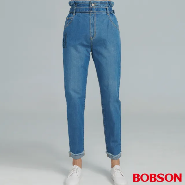 【BOBSON】女款毛鬚鬆緊小直筒褲(8237-53)
