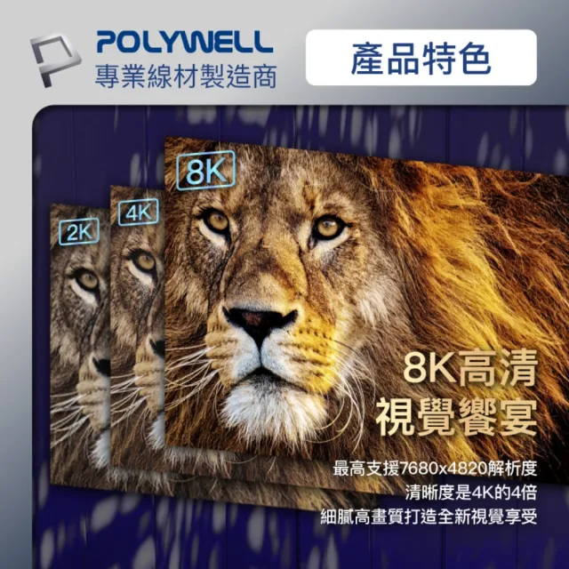 【POLYWELL】Type-C轉DP 8K 影音傳輸線 鋁合金編織線 /1M