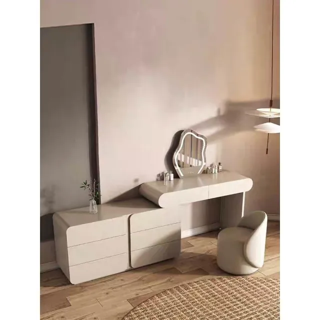 【Taoshop 淘家舖】奶油風梳妝台｜現代簡約臥室小戶型收納櫃｜一體化妝桌｜100-190*40*75cm｜QY-SZT19