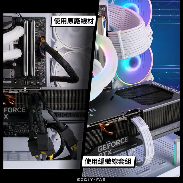 【EZDIY-FAB】16AWG PCIE5.0 12VHPWR電供延長編織線4件套-含GPU12+4pin轉8pinx3