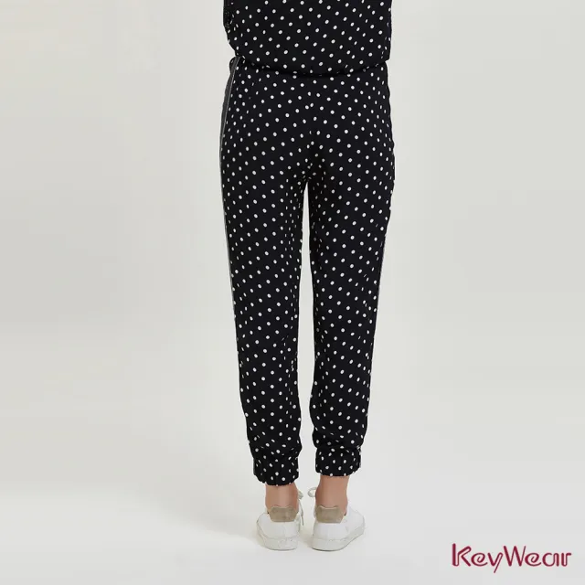 【KeyWear 奇威名品】黑白單色復古圓點印花長褲