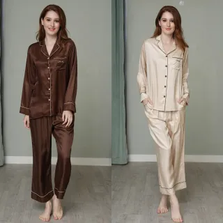 【御絹坊】經典滾邊蠶絲睡衣套組