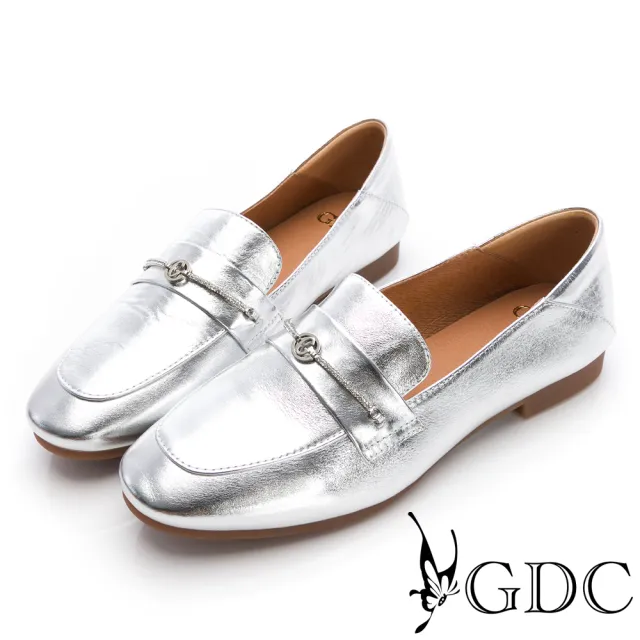 【GDC】G釦鍊帶鑽飾漆皮樂福平底鞋-銀(524843-98)