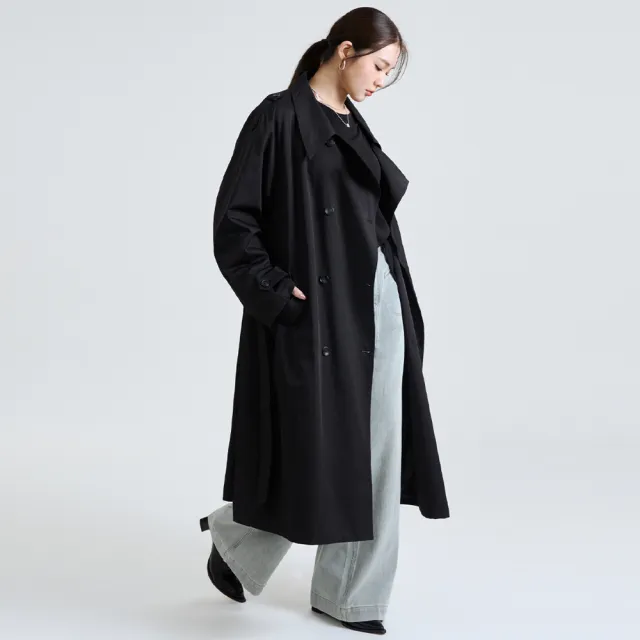 【M：MINb】率性大翻領風衣外套(黑色/中大尺碼女裝/XL女裝/大尺碼外套/風衣外套)