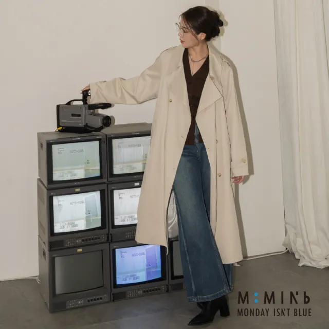 【M：MINb】率性大翻領風衣外套(淺卡其/中大尺碼女裝/XL女裝/大尺碼外套/風衣外套)
