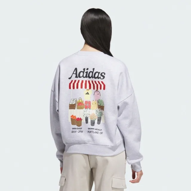 【adidas 愛迪達】愛迪達 W Farmmkt Swt 女 長袖上衣 休閒長袖 灰 亞版(JM4210)