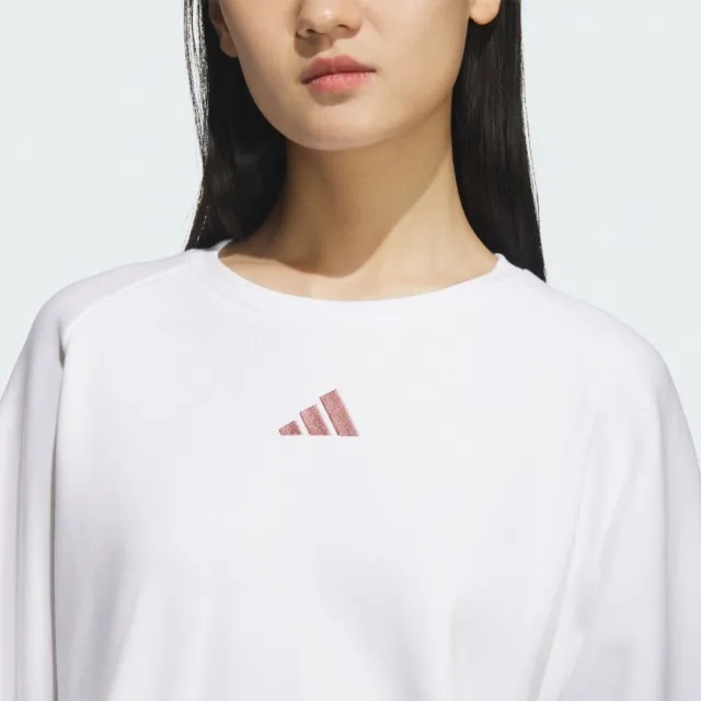 【adidas 愛迪達】愛迪達 Word Ft Crew 女 長袖上衣 休閒長袖 白 棕 亞版(JZ8448)