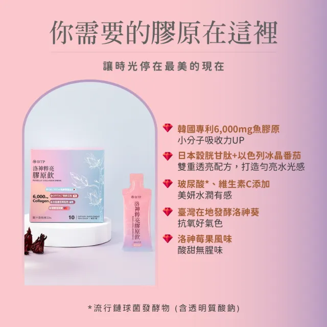 即期品【BTP】洛神粹亮膠原飲2盒(10入/盒)6000mg.韓國小分子膠原.穀胱甘.冰晶番茄