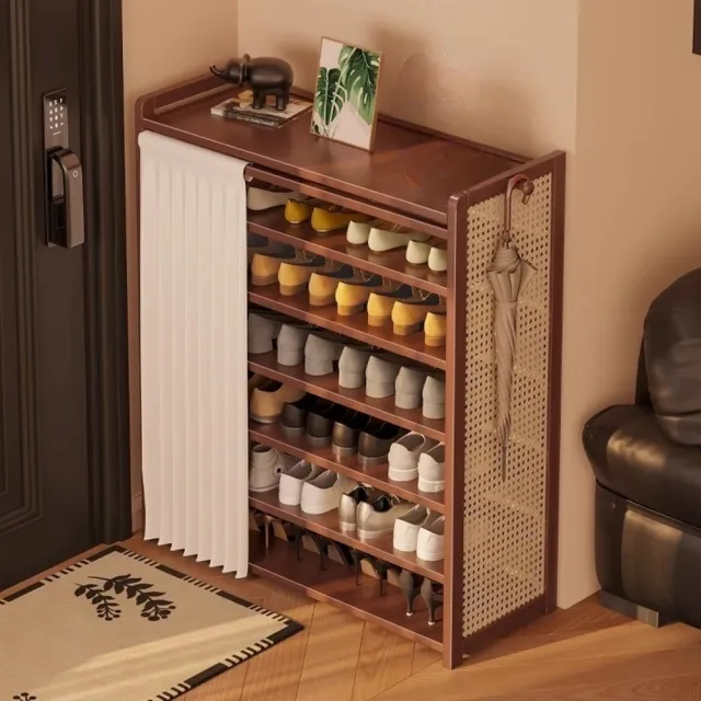 【Quality 聚家】藤編實木鞋櫃 尊享版鞋架帶傘架收納櫃(鞋架/鞋櫃/收納櫃/收納架/置物架/置物櫃/實木櫃)