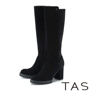 【TAS】真皮拼彈力絨高跟長靴(絨黑)