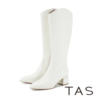 【TAS】羊皮極簡高筒粗跟長靴(米白)