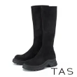 【TAS】親膚彈力絨布修腿厚底長靴(黑色)