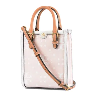 【TORY BURCH】專櫃款 T MONOGRAM 緹花LOGO手提/斜背小方包-淡粉