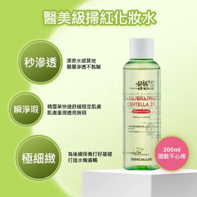 【ShinCos.Lab】韓國積雪草3%舒緩化妝水200ml(針對瑕疵泛紅肌設計)
