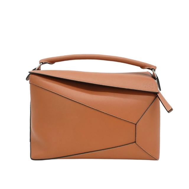 【LOEWE 羅威】Large Puzzle 牛皮銀釦手提兩用包(棕)『entrupy安心購』