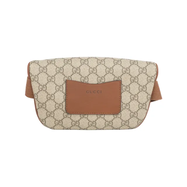 【GUCCI 古馳】GG Emblem 塗層帆布及皮革腰包/胸口包(烏木/深棕色)