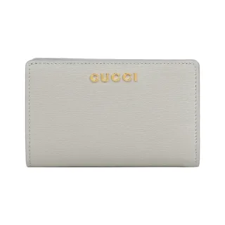 【GUCCI 古馳】金字Logo 拉鍊零錢袋暗釦二折中夾(灰色)