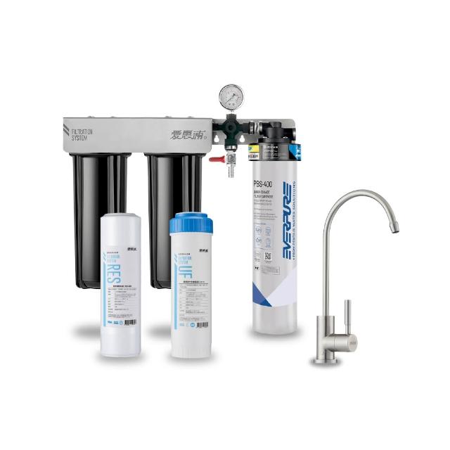 【EVERPURE 愛惠浦】櫥下型 PURVIVE Trio-PBS400三道式生飲淨水器(升級不鏽鋼龍頭/前置樹脂+中空絲膜)