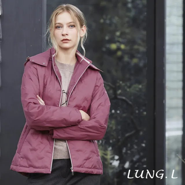 【LUNG.L 林佳樺】LS94C13 柔霧玫瑰色輕量女裝鋪棉外套(秋冬新品 加大尺碼 保暖)