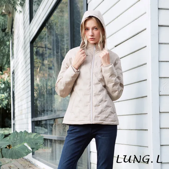 【LUNG.L 林佳樺】LS94C70  暖雪燕麥色輕量女裝鋪棉外套(秋冬新品 加大尺碼 保暖)