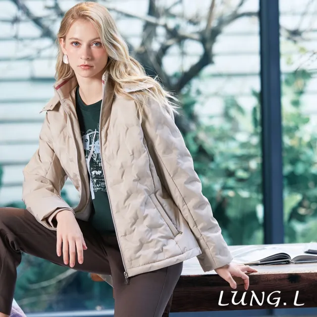 【LUNG.L 林佳樺】LS94C70 暖雪燕麥色輕量女裝鋪棉外套(秋冬新品 加大尺碼 保暖)
