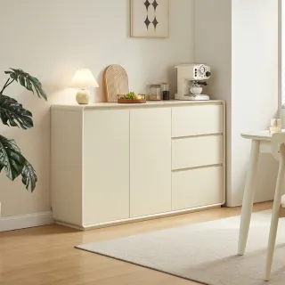 【hoi! 好好生活】預購60天★林氏木業赫那雙拉門三抽大收納容量1.5M餐邊櫃 RU1T 奶油香草