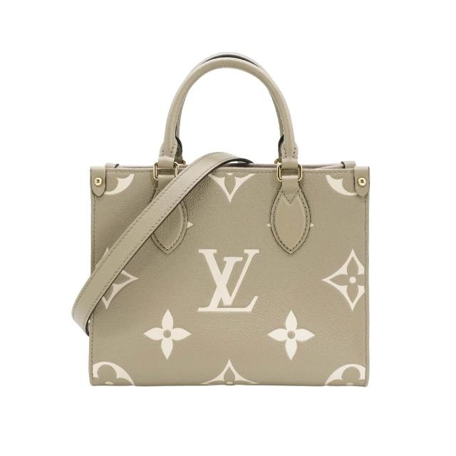 全新 LOUIS VUITTON 路易威登 M45779 經典 ONTHEGO PM 系列 Empreinte 皮革手提斜揹包，灰色系設計，採用高質牛皮製成，內層為布面材質，擁有3個內袋，適合日常使用。附原廠防塵套與背帶，法國製造，來自歐洲，女性適用，釦式開口，無外部與內部夾層，提把高度9cm，背帶全長約96cm。