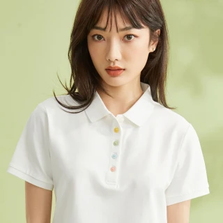 【GIORDANO 佐丹奴】網路獨家款 女裝彩虹紐扣針織彈力短袖POLO(多色任選)