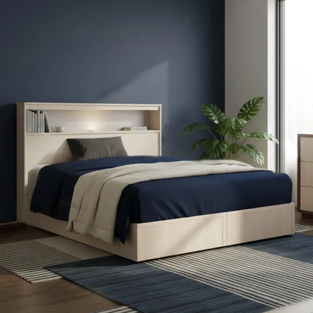 【IHouse】山田 雙人5尺機能LED床片+床底(房間2件組/床組/床頭+床底+雙人床)