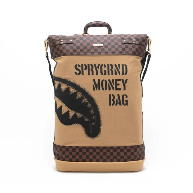 【SPRAYGROUND】經典棋盤格鋸齒鯊後背包(棕色)