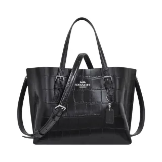【COACH】Mollie 25 鱷魚紋皮革手提/斜背兩用包(黑色)