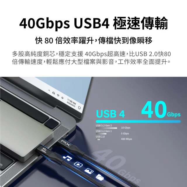 【PX 大通-】240W快充40G USB 4.0  Type C to C充電線傳輸線手機線 8K筆電平板手機電競充電頭(UCC4X-1MB)