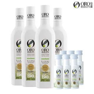 【Oro Bailen 皇嘉】有機100%冷壓初榨橄欖油 500mlx4入組 加送25mlx6(歐盟&台灣有機雙驗證 生飲等級)
